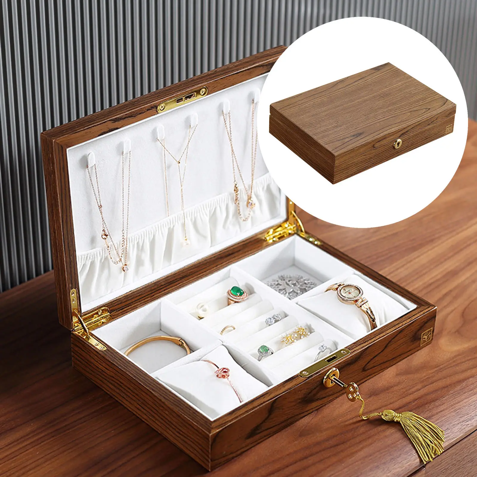 Storage Lockable Trinket Jewelry Organizer Wooden Jewelry Box Case for Gifts Birthday