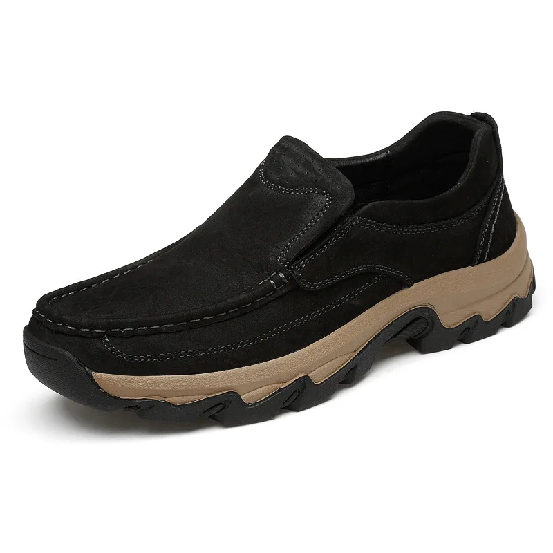 

2021 First Layer Cowhide Men's Outdoor Leisure Mountaineering Shoes Slip-on Comfortable Rubber Sole Men's Shoes Leather Shoes
