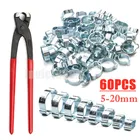 60 шт. 5-20 мм хомут для шланга Двойные Уши Зажим червячный топлива водяной шланг труба с зажимами + 1 шт плоскогубцы