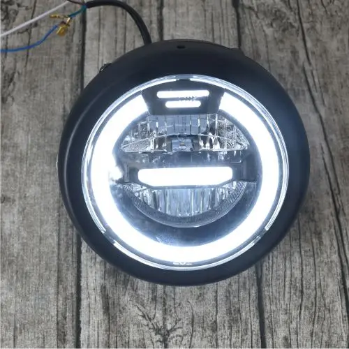 white light ring Ретро модификация мотоцикла общий светодиодный 12 в ультра-яркий налобный фонарь полностью металлический 6,5 дюймов с грилем - Цвет: white light ring