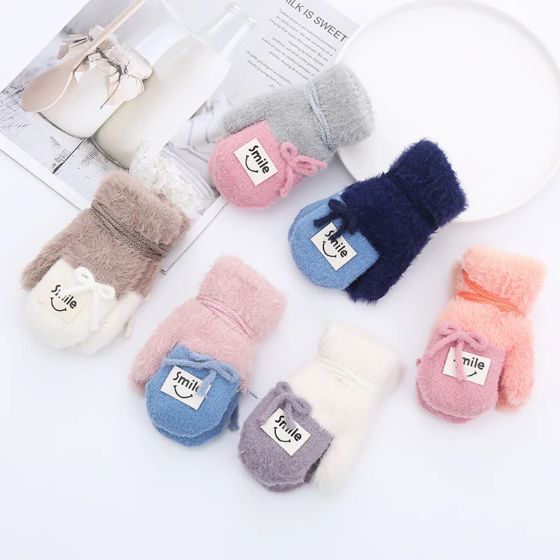 1-3T Baby Boys Girls Winter Knitted Gloves Warm Rope Thick Full Finger Mittens Gloves for Children Toddler Kids Accessories
