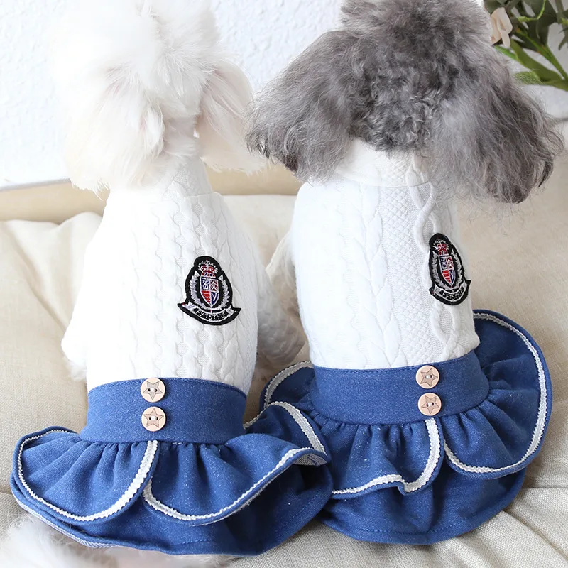 Толстые толстовки для собак пальто рубашка зимняя хлопковая Джинсовая белая