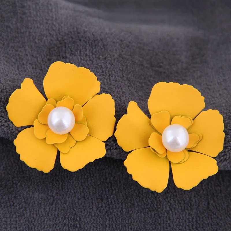 Женские серьги-гвоздики PZMYCS в Корейском стиле с большим цветком серьги зеленого