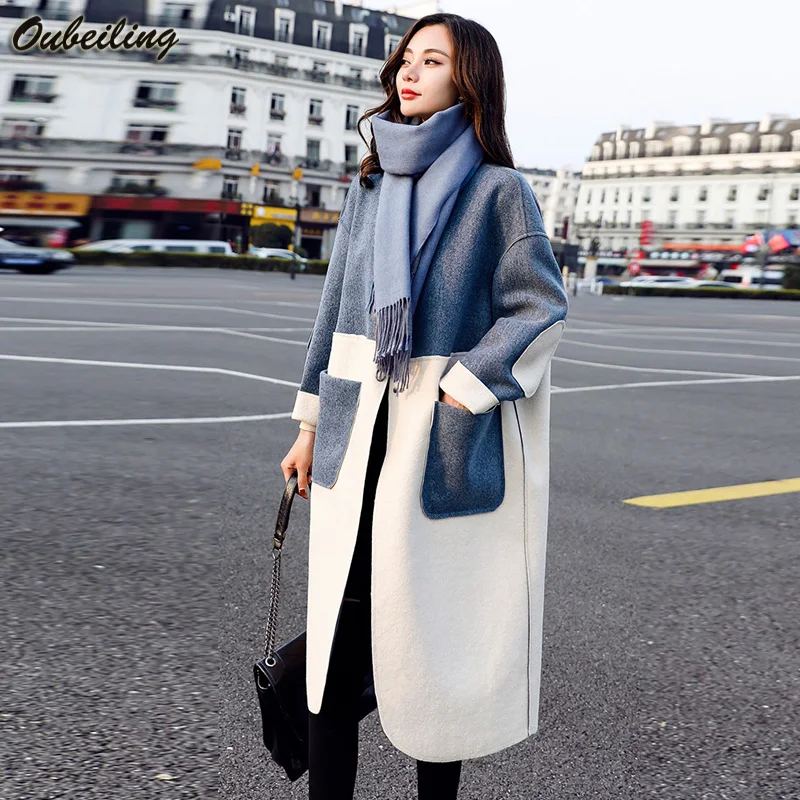 

2020 new women long section Trendy Woolen trench coat Femme autumn winter wool blends thickened outerwear Casaco