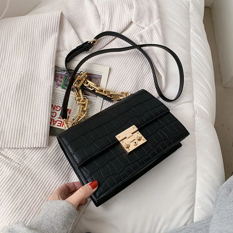 

2021 New Trendy Luxury Bag For Women PU Leather Stone Pattern Crossbody Chain Shoulder Solid Color Purses And Handbags Vintage