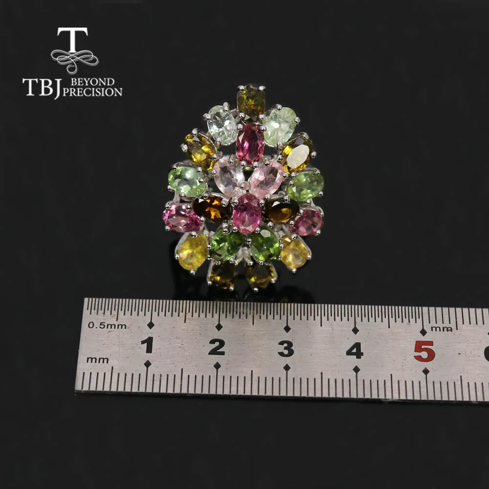 Натуральное многоцветное кольцо с турмалином из стерлингового серебра 925 пробы