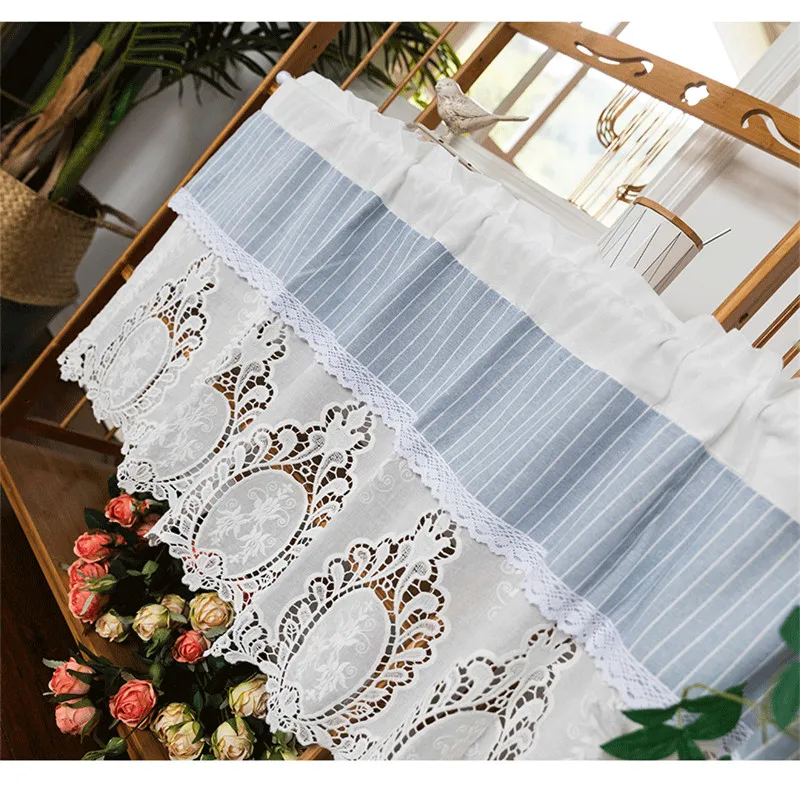 

American Mediterranean Striped Door Curtain Nordic Cabinet Half-Curtain Hollow Out Embroidered Short Sheer Curtains DL-JD833#30