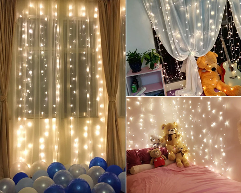 LED Christmas Curtain LightFestoon String Lights Water Waterfall Lamp Wedding Room Decor Garland Garden Decoration Fairy Light | Освещение