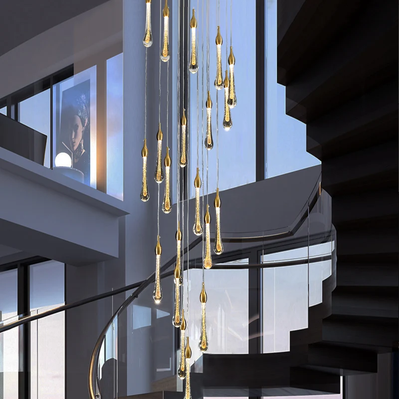 

Длинная Люстра для лестницы, Современная Минималистичная креативная медная лампа для гостиной, столовой, квартиры, в скандинавском стиле