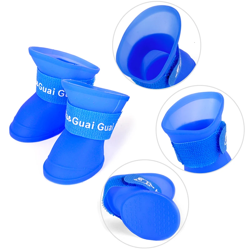 

4pcs/Set Waterproof Pet Dog Shoes Blue/Black/Pink Rubber Rain Boots Shoes For Small Dogs Cat S/M/L