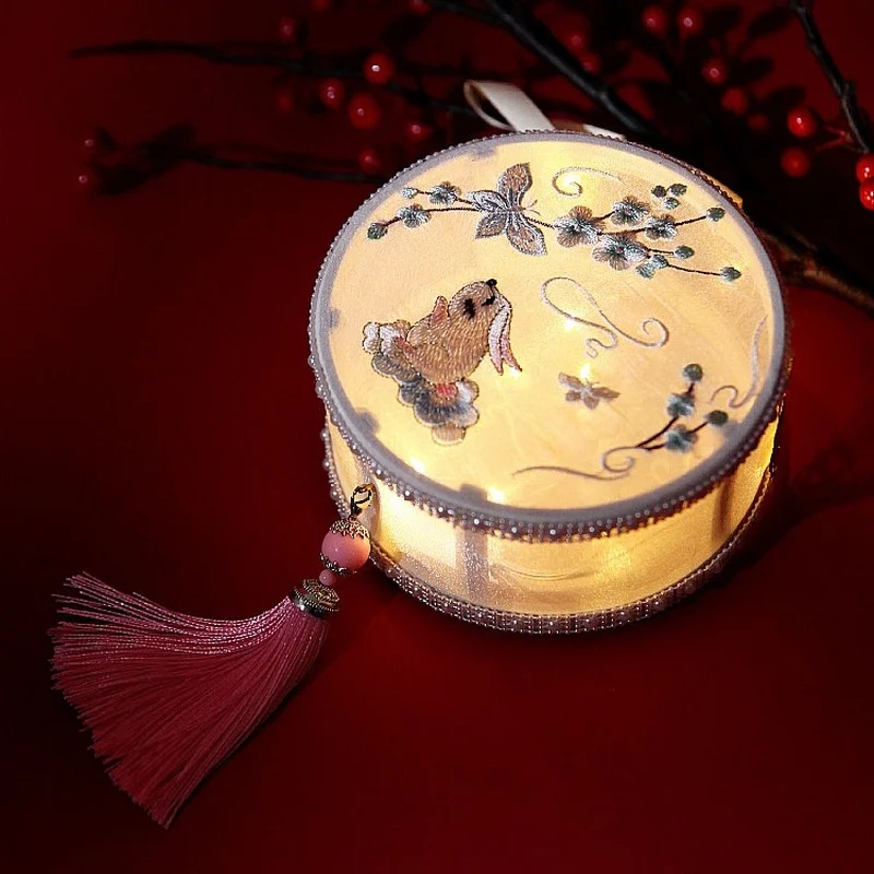 

Праздничная шелковая лампа ручной работы в китайском стиле для середины осени, дворцовая лампа в старинном стиле, цветок, нефрит, луна, крол...