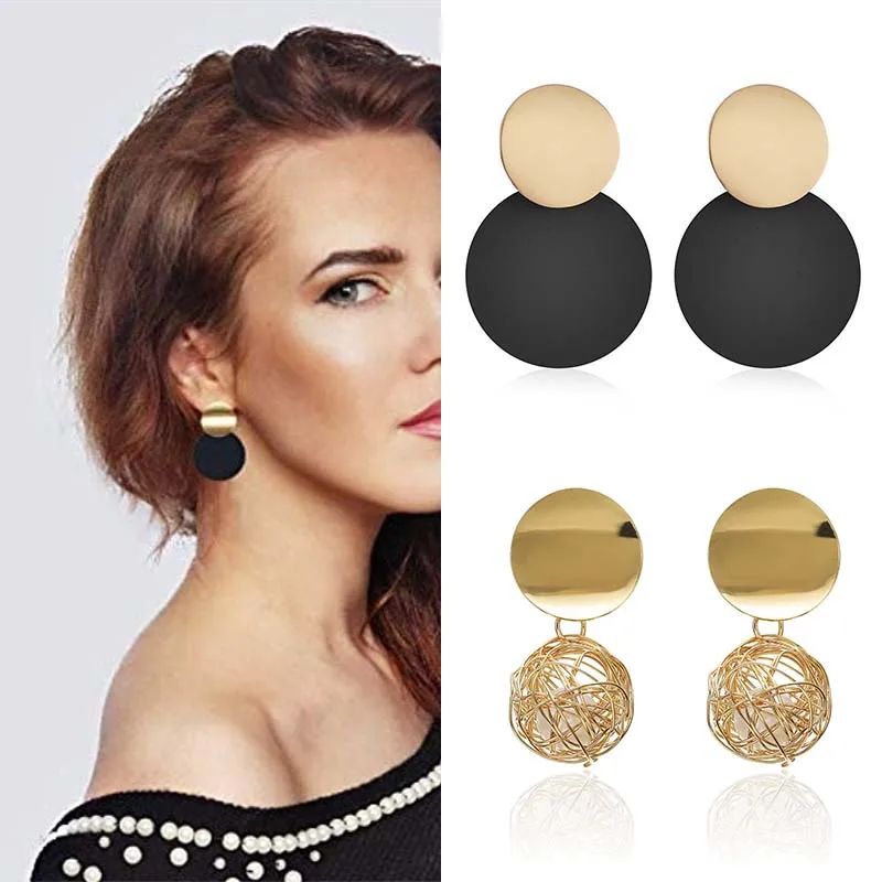 

Round Asymmetry Earrings for Women New Gold Woven Ball Pearl Earring Fashion Korean Personality Jewelry Party Accessories