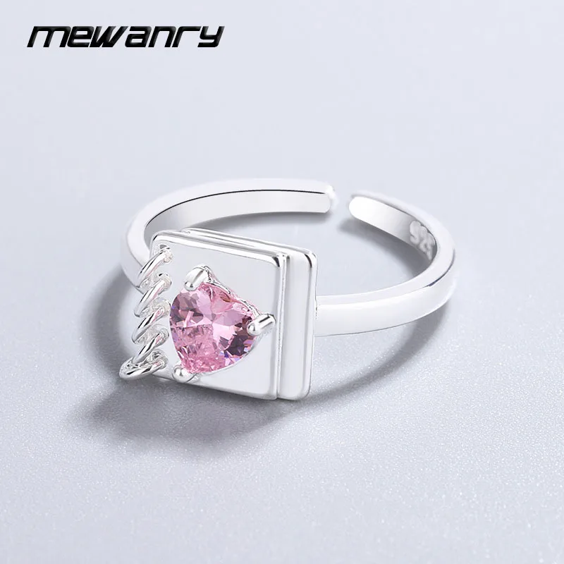 

MEWANRY 925 Sterling Silver Rings Love Zircon for Women INS Fashion Temperament Exquisite Geometric Sweet Birthday Jewelry Gifts