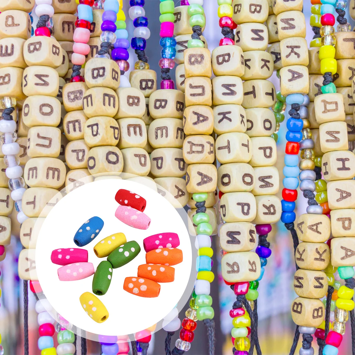 100pcs Colorful Wooden Jewelry Beads Kids DIY Making Accessories Multicolor Spacer Bead For Craft | Дом и сад