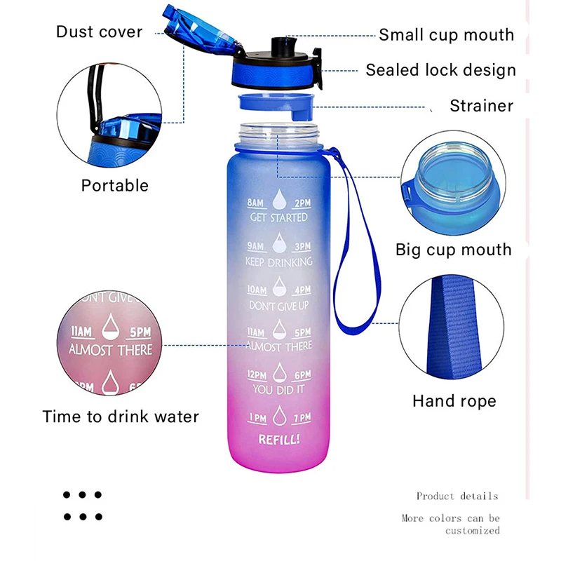 

1L Tritan Material Sports Bottle With Bounce Cover Frosted Leakproof Cup With Time Scale Reminder Outdoor Fitness Water Bottles