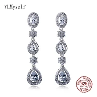 46mm real silver long teardrop earrings pave big stunning cubic zircon solid 925 fine jewelry for women