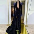 Женское вечернее платье с разрезом, сексуальное бархатное платье с длинным рукавом, в арабском стиле, для свадьбы, на заказ