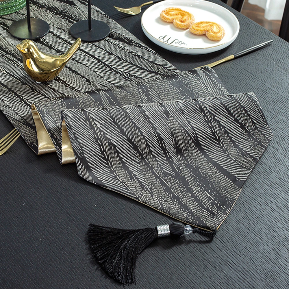 

American Style Dining Table Decor Luxury Tassel Table Runner Home Wedding Party Decorative Polyester Table Runners Modern Gray