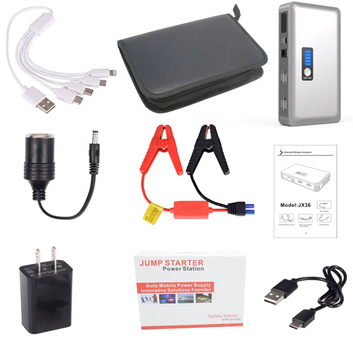 Серебристый 98600mAh 12V 1000A Многофункциональный портативный пусковое устройство USB power Bank автомобильный аккумулятор зарядное устройство пусковое устройство EU Plug - Цвет: Серебристый