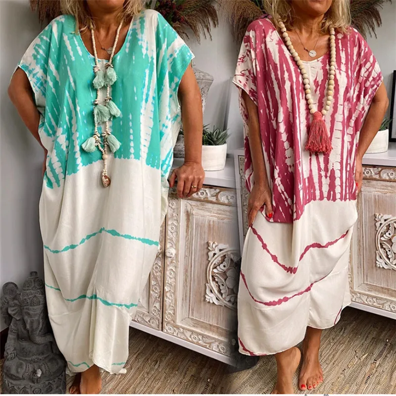

Summer Tie-dye Beach Holiday Loose Casual Dress Women 2020 Fashion Ladies Short Sleeve Street Home wear Dress