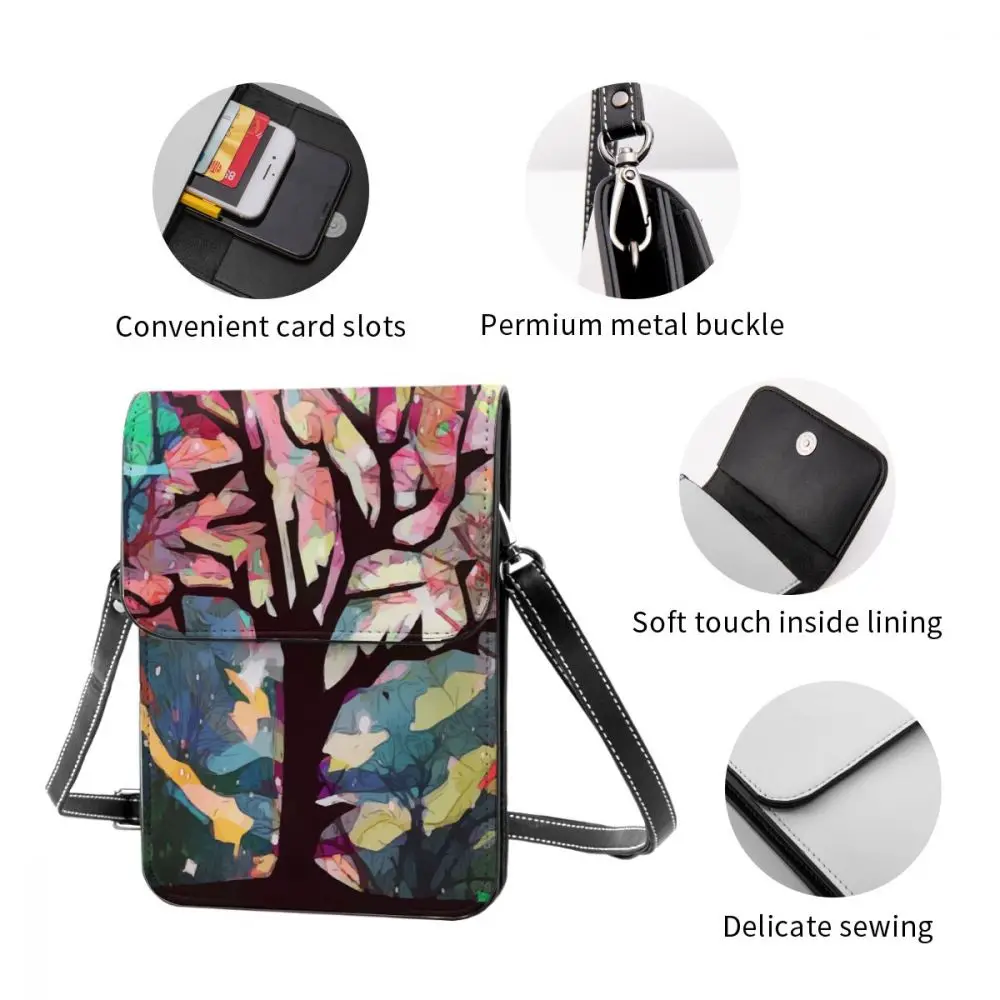 

2021 Women Messenger Shoulder Straps Bag Tree Moon Night Sky Landscape Card Holders Cell phone Pocket Handbag Ladies Phone Purse