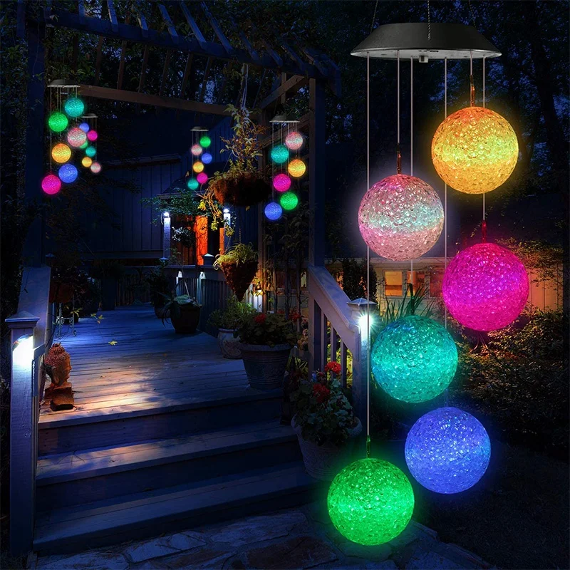 

HLZS-LED Waterproof Outdoor Solar Decorative String Lights Color Changing Solar 6 Ball Wind Chimes for Bedroom,Party,Garden