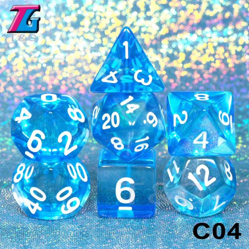7 шт./компл. многогранные TRPG игры для подземелий драконов непрозрачные D4-D20 многогранные кости Поп для настольной игры