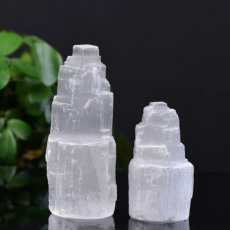 

1PC Natural Gypsum Cylindrical Tower Spar Sculpture Modern Moroccan Crystal Ornaments Figurine Craft Home Decor Collection Gifts