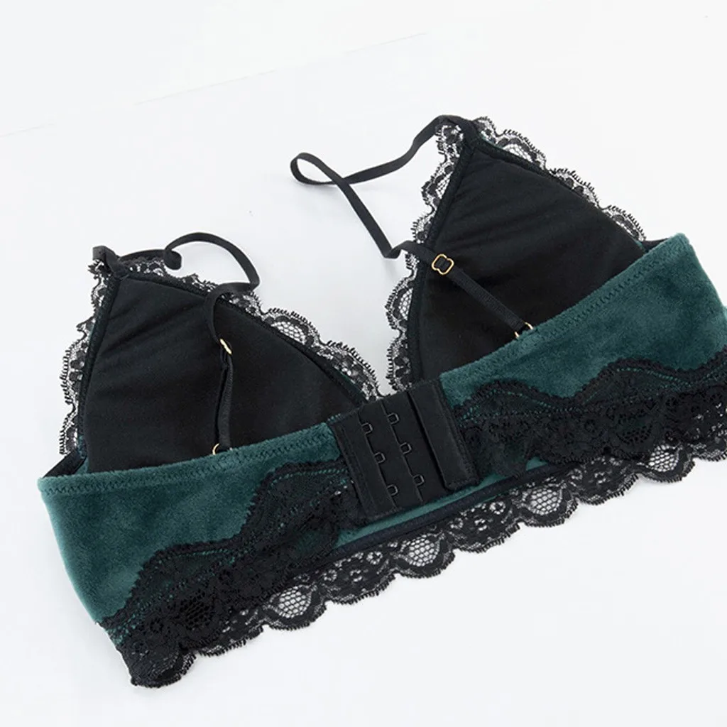 Красный зеленый кружевной отделкой бархатное нижнее белье комплект сексуальное