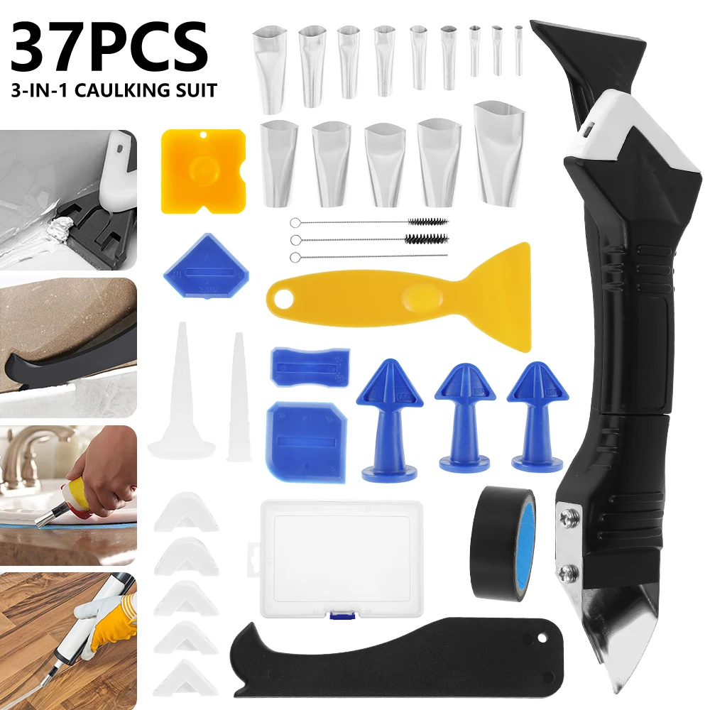 

37PCS Painting Tools Remover Caulk Finisher Sealant Nozzle Scraper Set Multifunctional Grout Remover Spatula Caulking Tool Kit