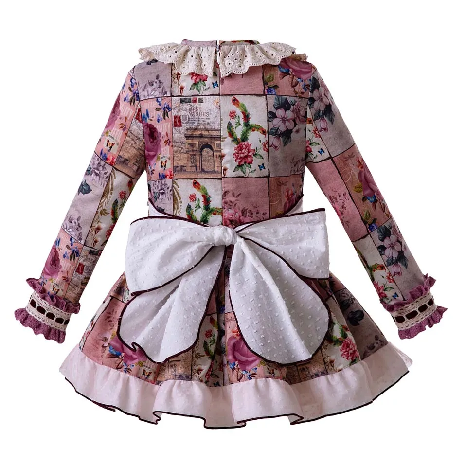 Cutestyles/осенние Винтажные Платья с цветочным рисунком для девочек; кружевные вечерние платья для маленьких девочек; бутик; костюм принцессы; одежда для детей; EG-DMGD106-B324