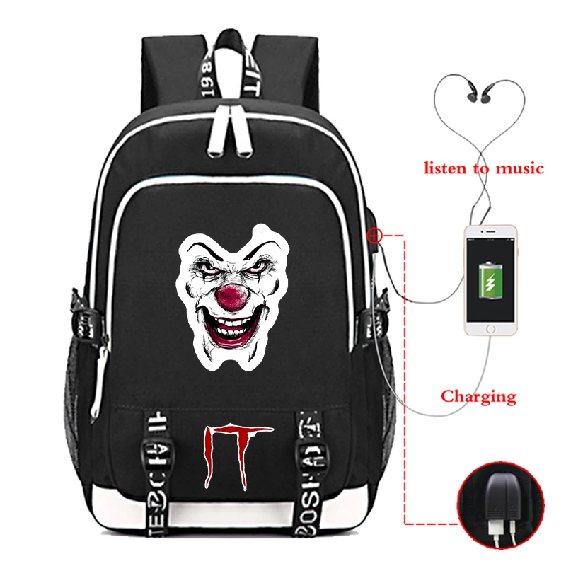 

Men's School Backpack It Chapter Two Print Laptop Travel Bag Teenage Boys School Bag Usb Charger Backbag Canvas Mochila Feminina