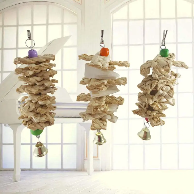 Животные попугай птица натуральная трава игрушки для жевания Bite подвесной