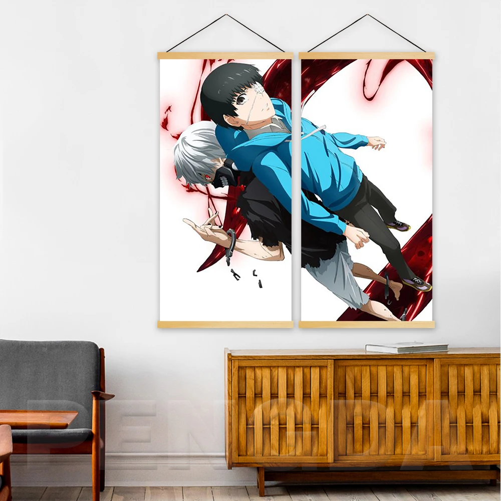 

Настенное изображение, Современная аниме печать, 2 шт., Токийский Гуль, картины, деревянный свиток, подвесная картина, холст, Постер, Декор дл...