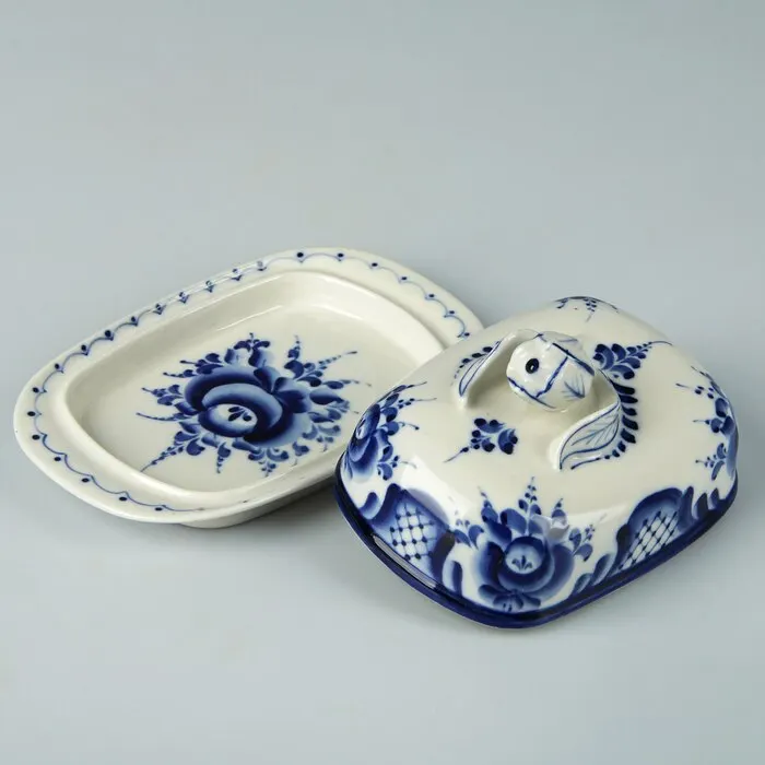 Маслёнка Тюльпан 16х10 5х10 см гжель | Дом и сад