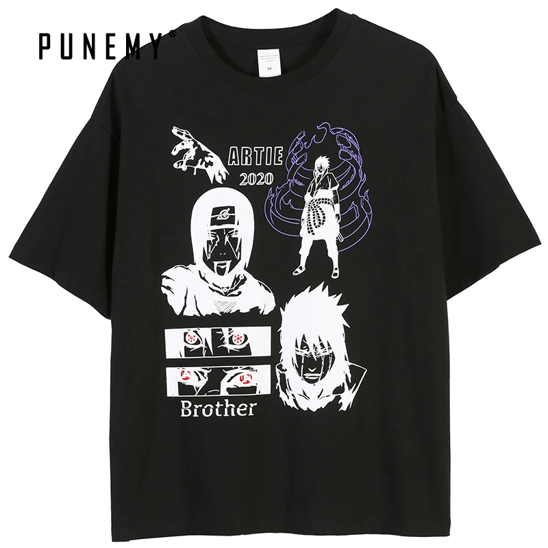 Футболка Наруто Учиха Итачи Харадзюку Мужская футболка оверсайз из 100% хлопка