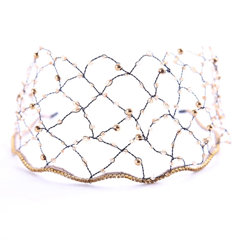 

Baroque Vintage Luxury Crystal Head Chain Imitation Pearl Beaded Mesh Metal Headband Bridal Wedding Party Jewelry Bandana Hair H