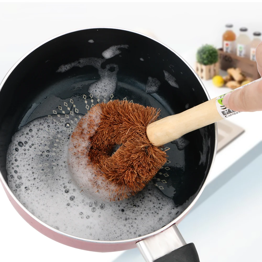 

Cleaning Brush Non-stick Oil Pot brush Long Handle Dish Washing Tool Natural Coconut Brown Kitchen Supplies
