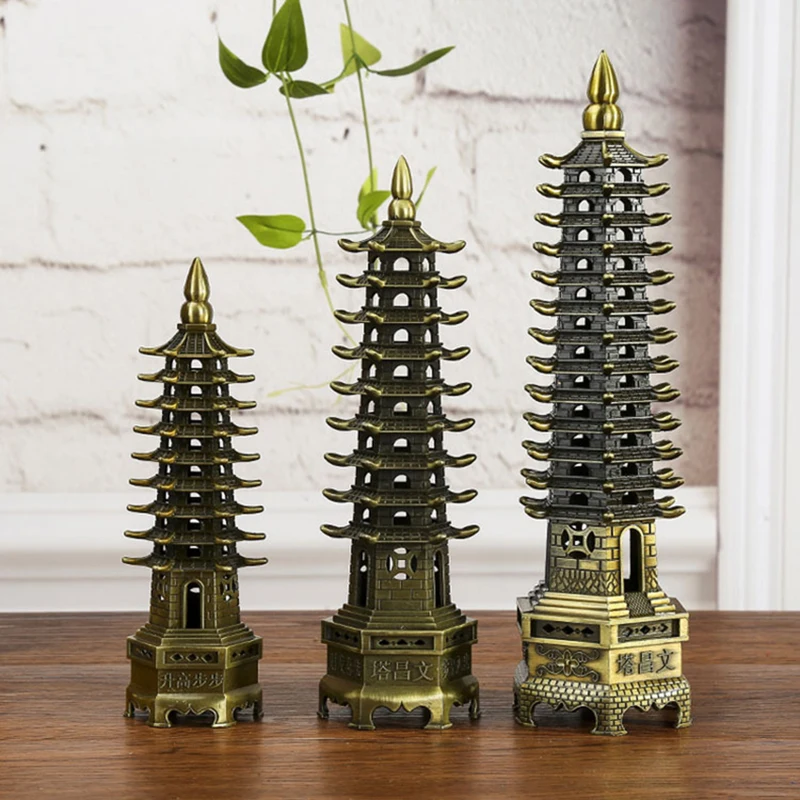 hot sale feng shui zinc alloy 3d model chinese wenchang pagoda tower crafts statue souvenir home decoration metal handicraft free global shipping