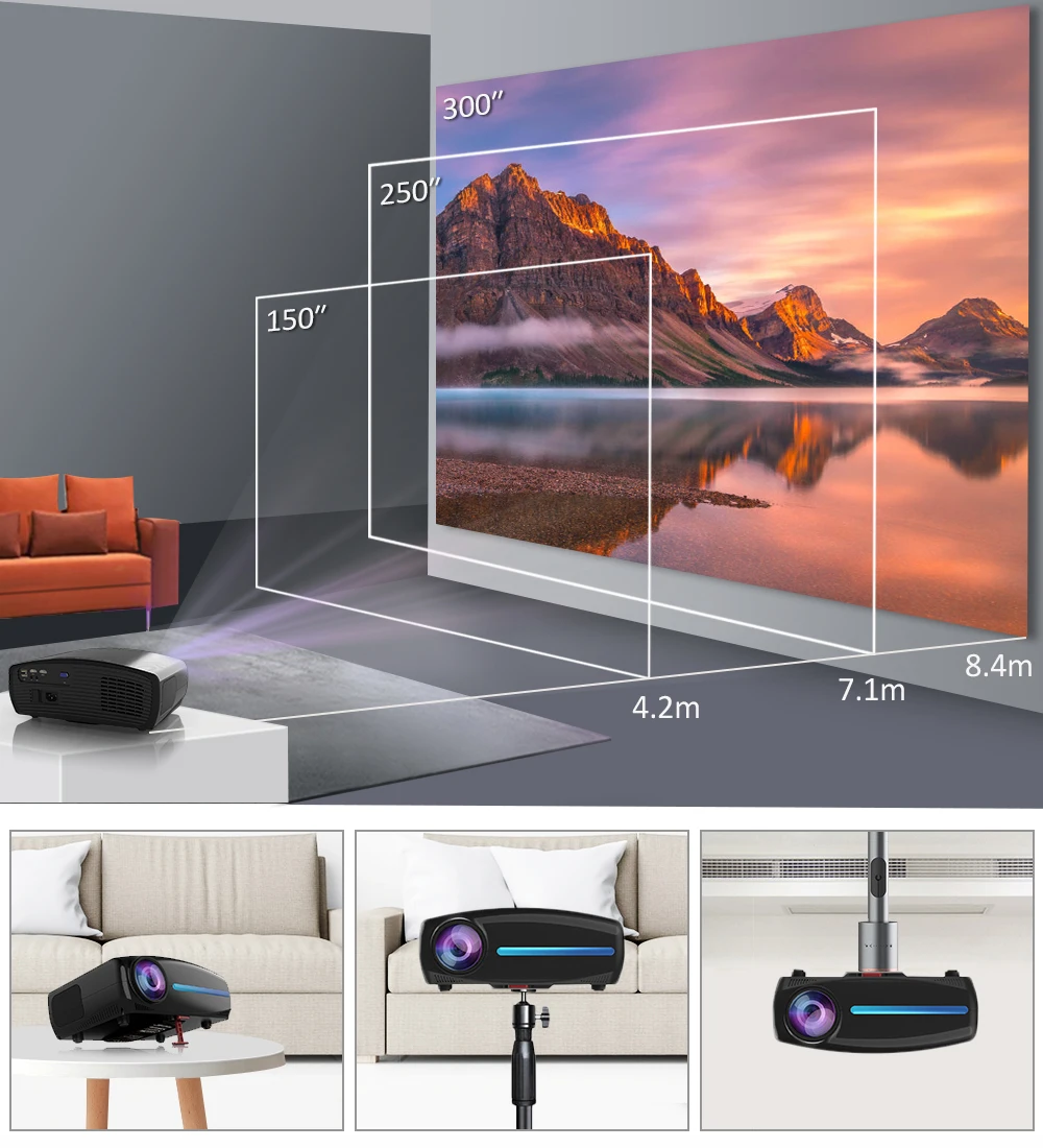 Видеопроектор VIVICINE для домашнего кинотеатра 2021 дюймов Android 9 0 1080p Wi-Fi светодиодный