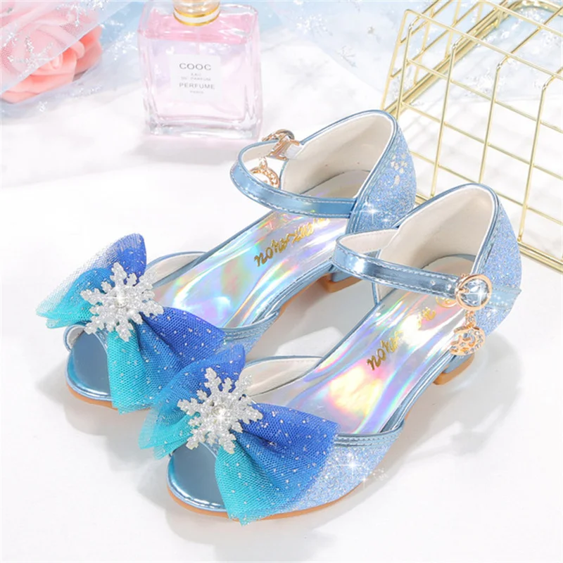 

JY Children girls Bling Sequin Snowflake Butterfly Shoes High Heel 3cm Princess Sandals 4Colors 26-38 GZX03