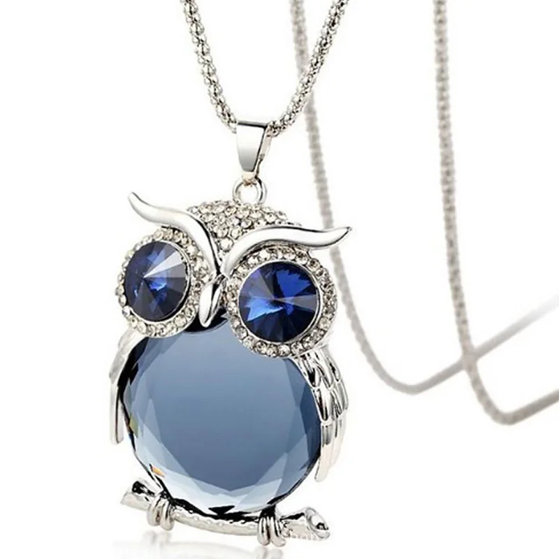 Женская Длинная цепочка под свитер ожерелье с подвеской в виде совы стразы