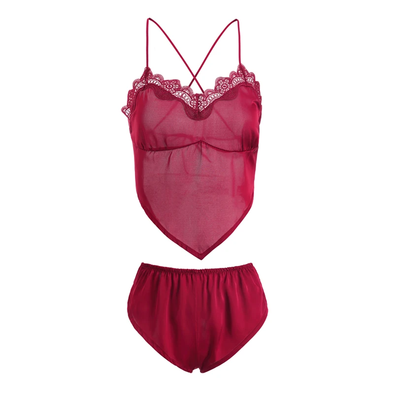 Женская атласная одежда для сна кружевной топ на бретельках и шорты комплект из 2