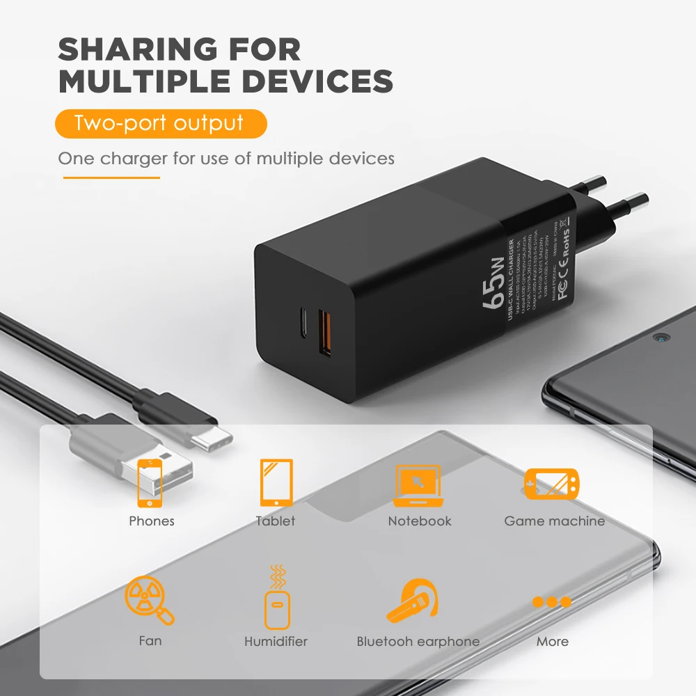 miracare 2 порта 65 вт ган usb c pd настенное з