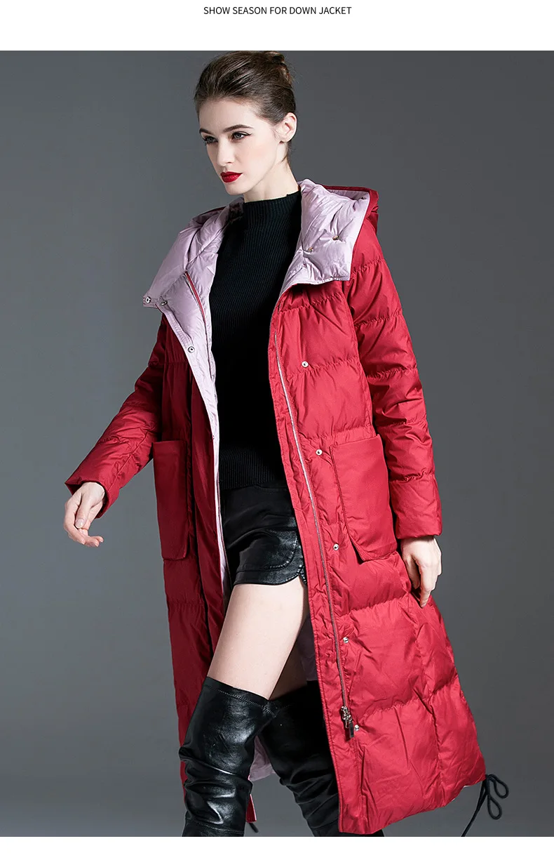 

Winter Mid-Length Duck Down Jacket Women Coat red Warm Plus Size Winter black Coats Hooded Slim Puffer Jackets lady outerwear