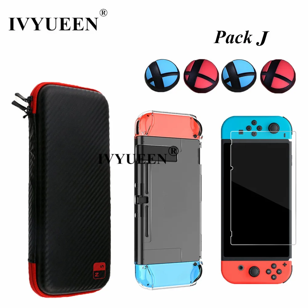 Pack J IVYUEEN чехол из углеродного волокна для kingd Switch NS сумка для хранения водонепроницаемая с силиконовой кожей для Joy Con крышка контроллера ручки - Цвет: Pack J
