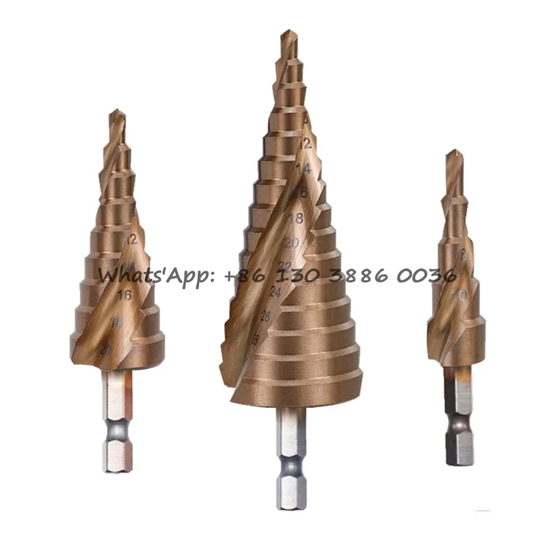 

Free Shipping M35 Cobalt Step Drill Bits 4-12/4-20/4-32mm HSS Drill Bit Kit Spiral Groove Triangle Hex Shank For Stainless Steel