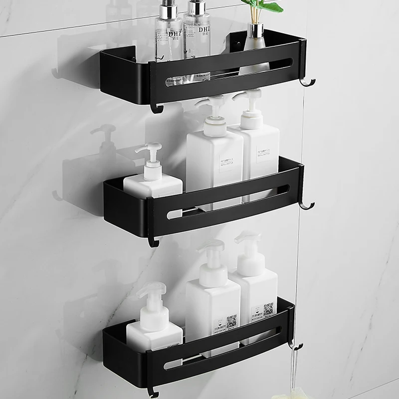 

Bathroom Accessories Shower Black Metal Shelf Brackets Kitchen Cabinet Storage Wall Shelves Organizer Repisa Multi Corner Shelf