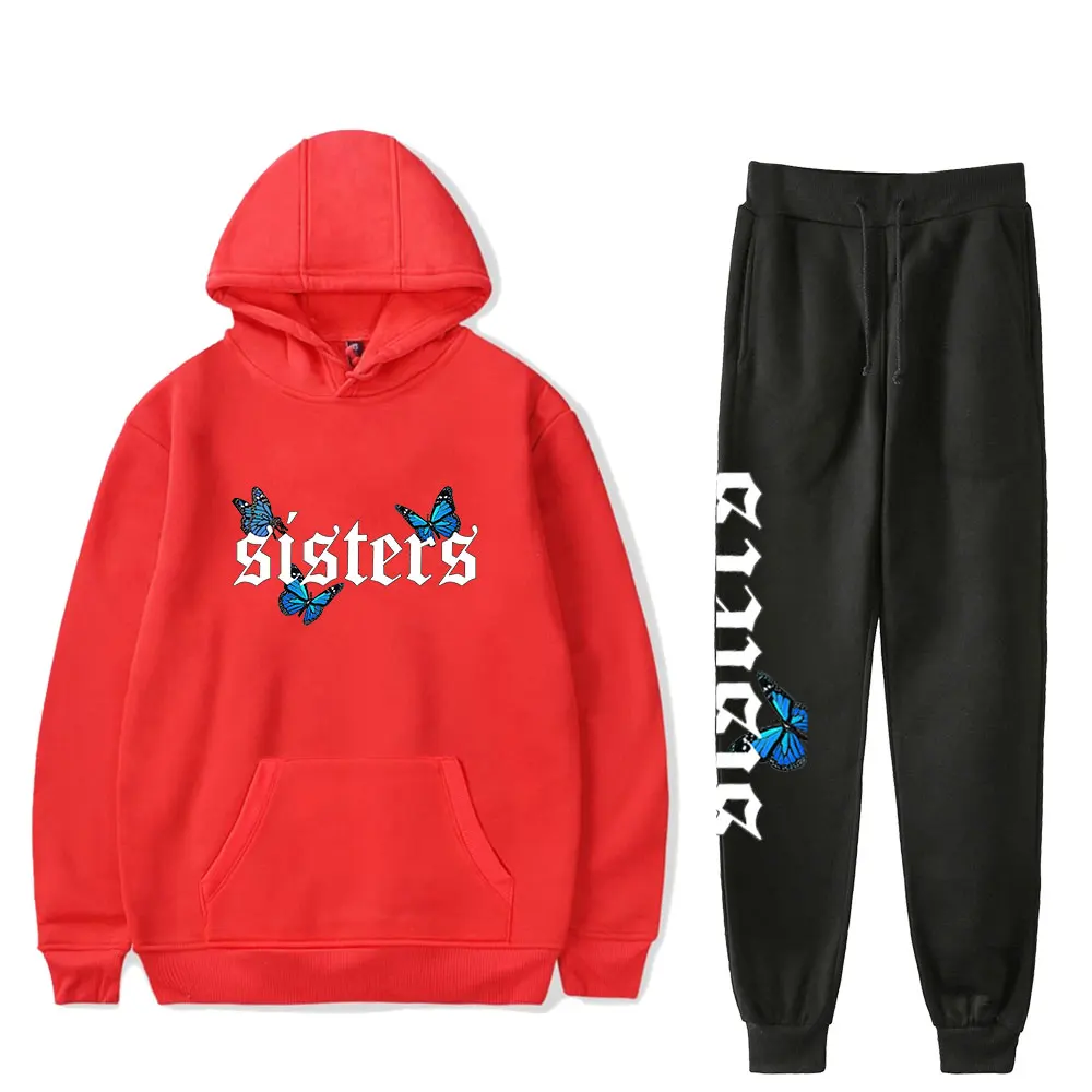 

Sportswear Suit James Charles Blue Butterfly SISTERS Logo K-pop Outfits Winter Hoodies+Jogger Pants Stylish Casual Pullover Set