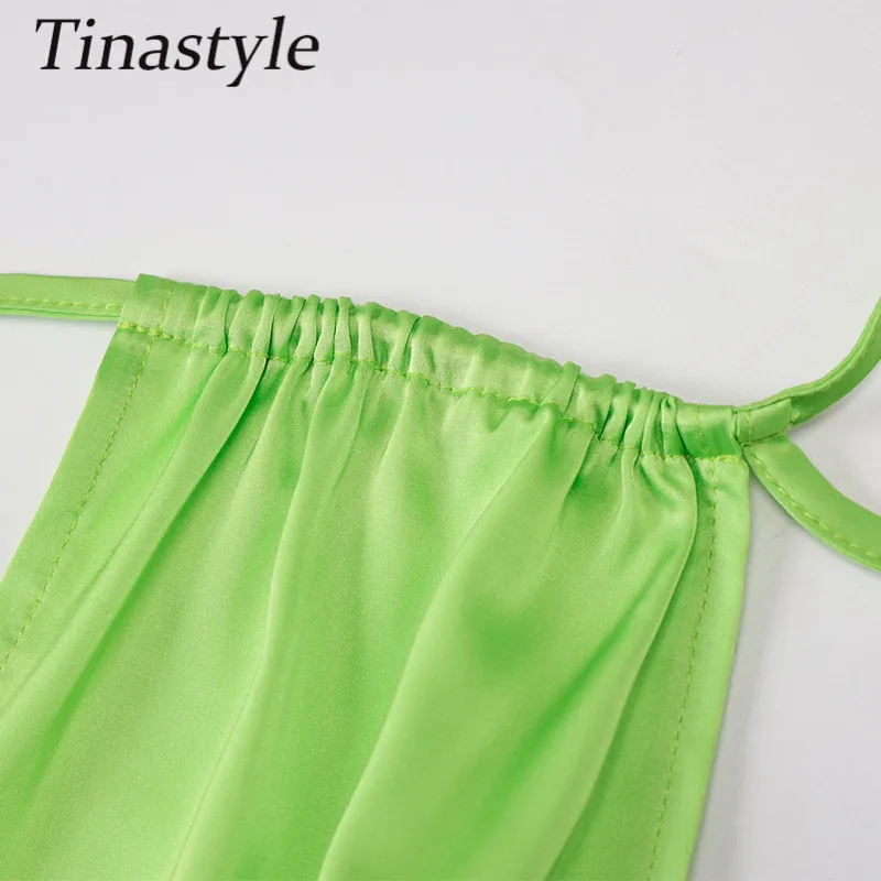 

Tinastyle Satin Lace Up Sexy Mini Summer Dress Women Backless Bandage Short Party Clubwear Green Sleeveless Short Dress Vestidos